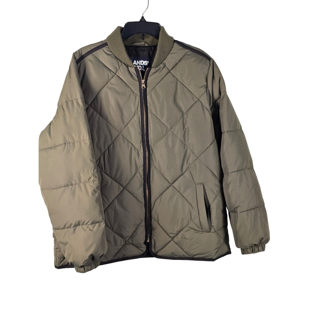 Lands End Women Olive Green Quilted PrimaLoft Bomber Jacket Large 14-16 Warm